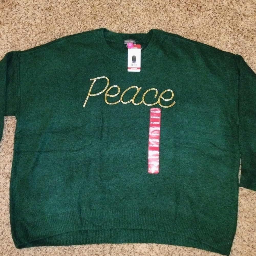 NWT Christmas Sweater Vince Camuto XL green and‎ gold holiday